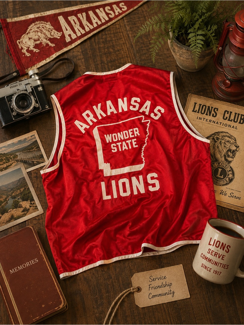 Vintage Arkansas Lions Club District 7 Wonder State Red Satin Vest M GUC ❤️🦁